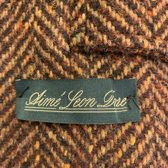 AIME LEON DORE Size M Brown Beige Herringbone Wool Hidden Buttons Raglan Coat - Picture 6 of 9